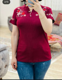 تیشرت کبریتی مدل گلدوزی نگار سه دکمه