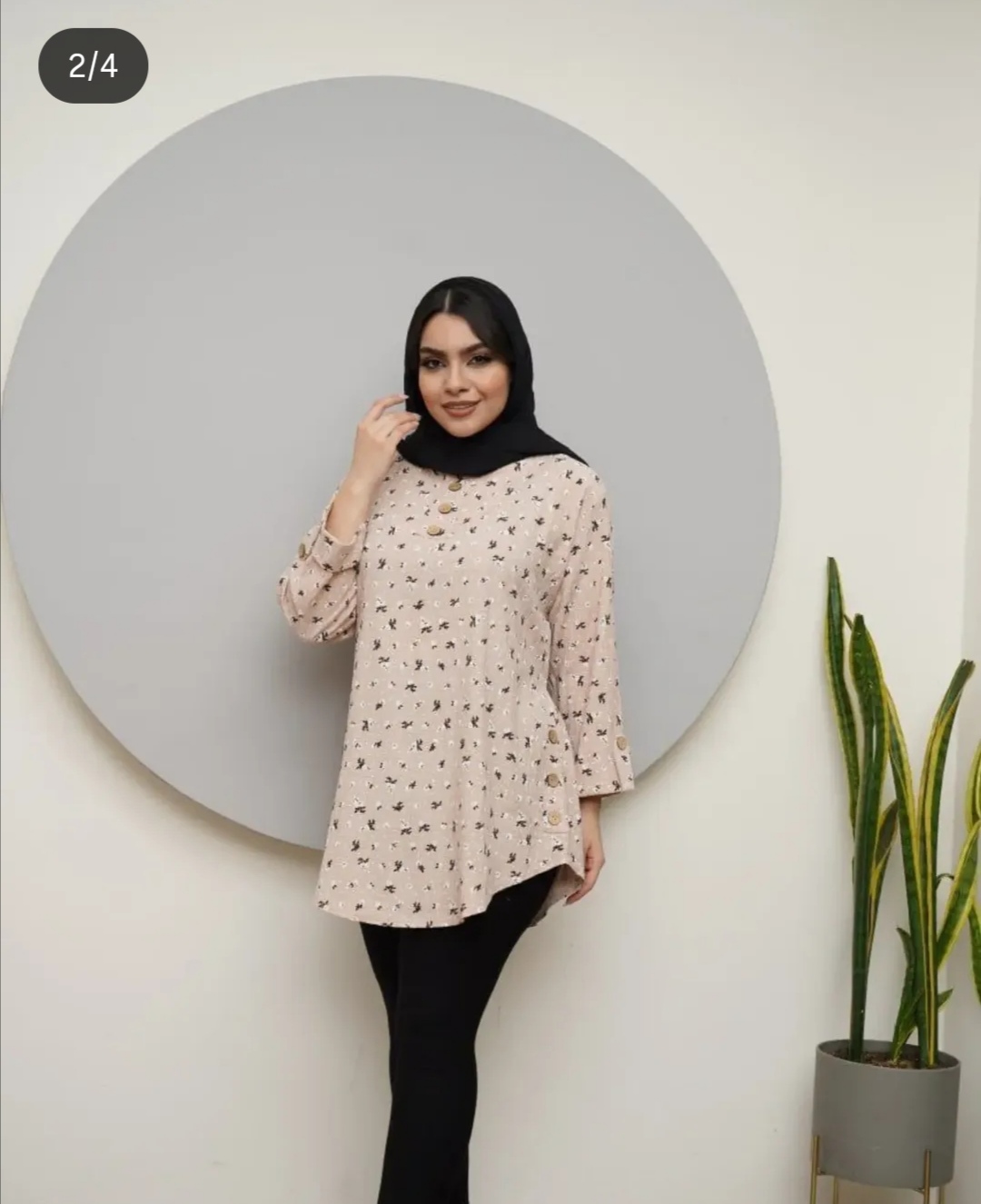 تونیک گل گچی مدل بسته یقه v جنس کراش